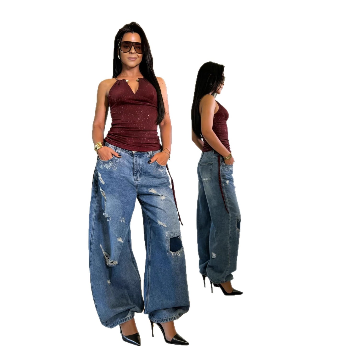 Jeans baggy efecto desgastados