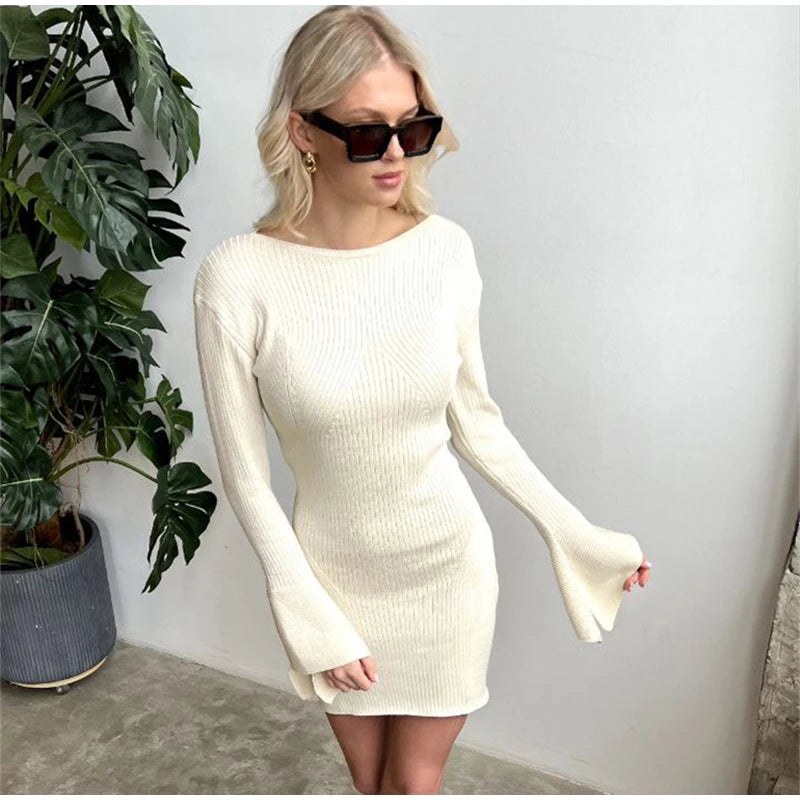 Vestido Mini Knit Manga Campana