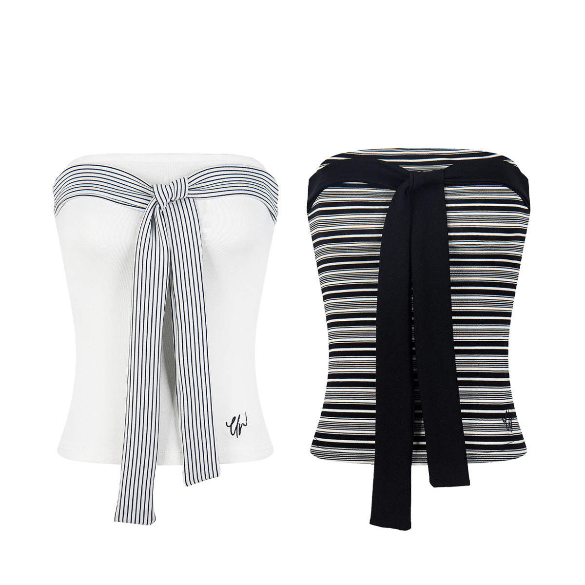 Top strapless de punto con lazo cruzado