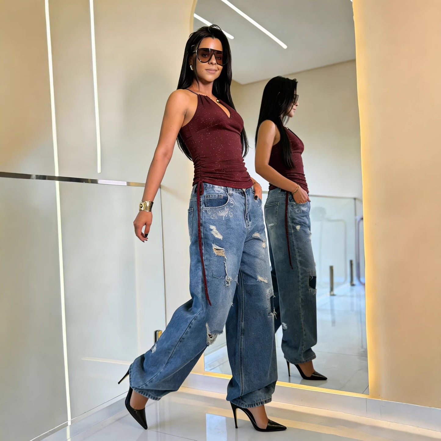 Jeans baggy efecto desgastados