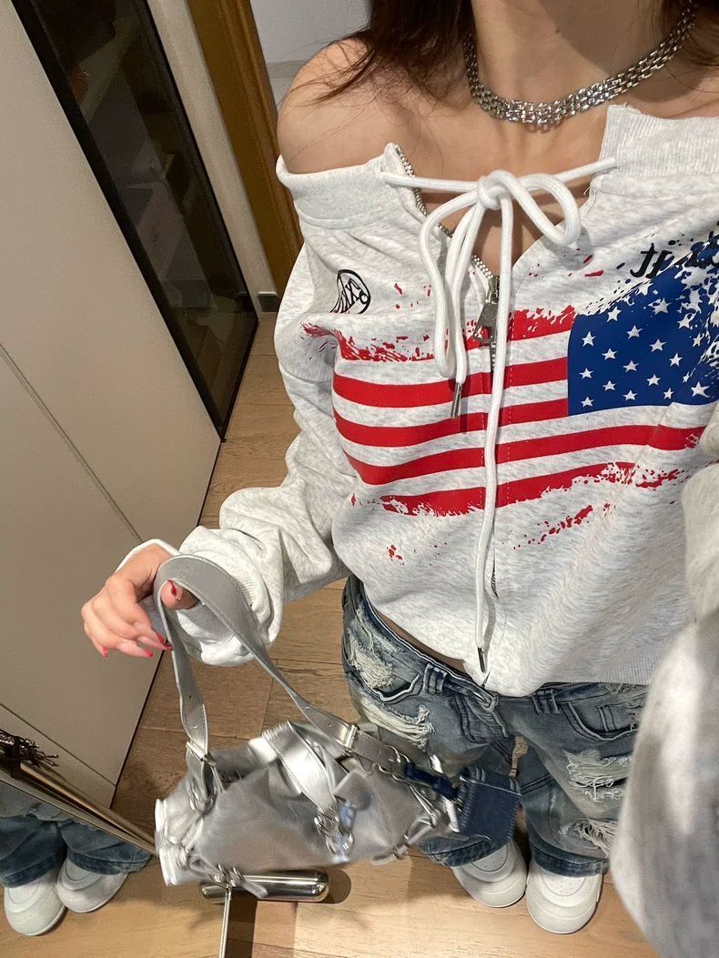 Hoodie hombro descubierto