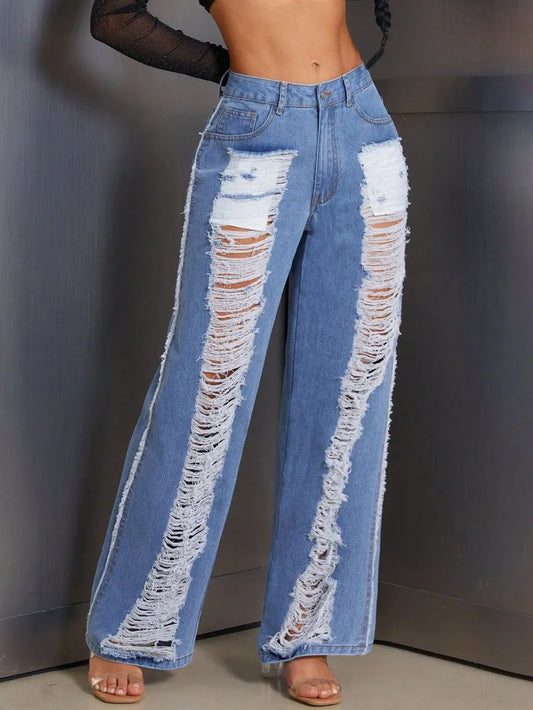 Jeans baggy wide leg distressed