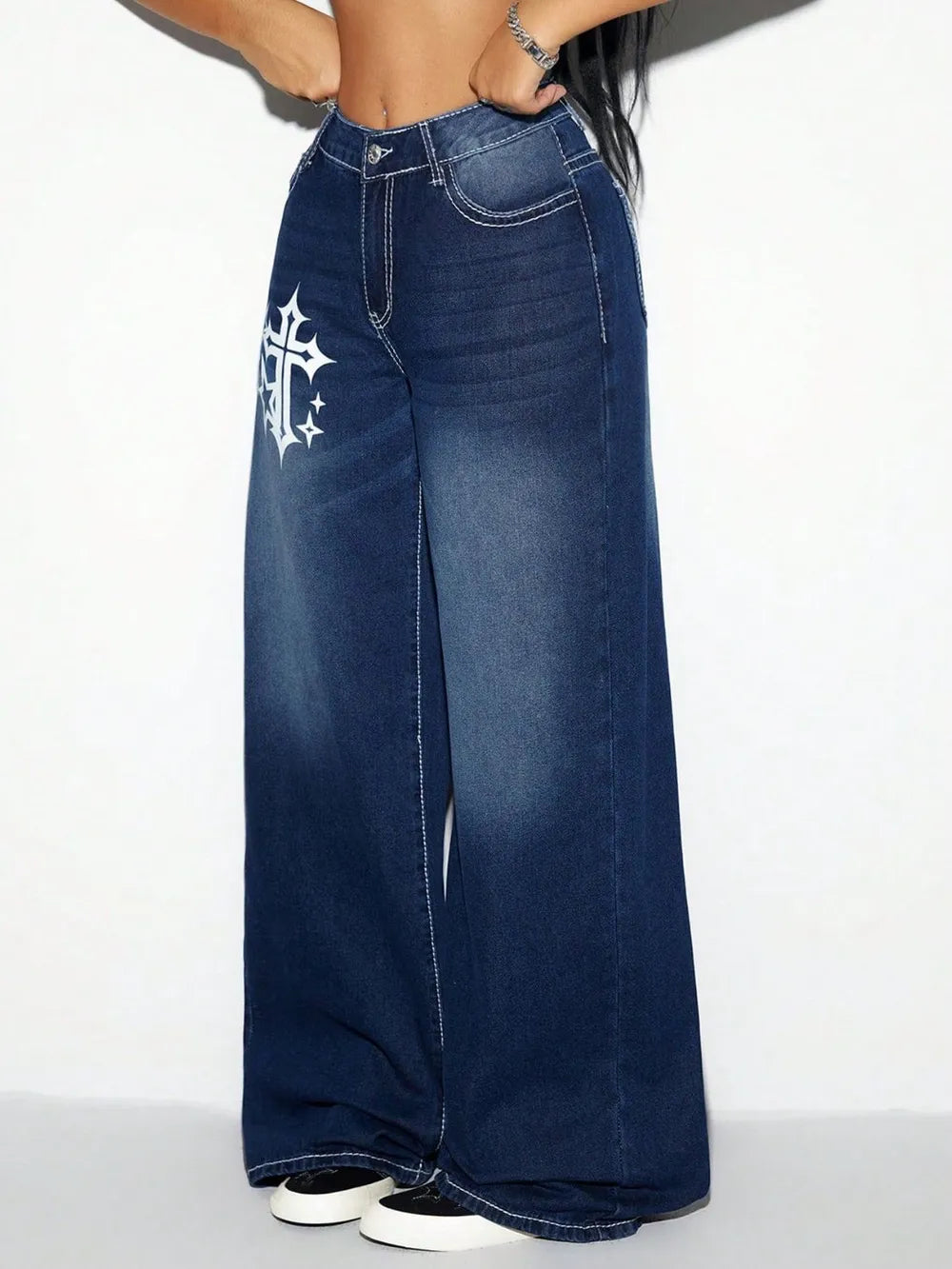 Jeans wide leg de cruces