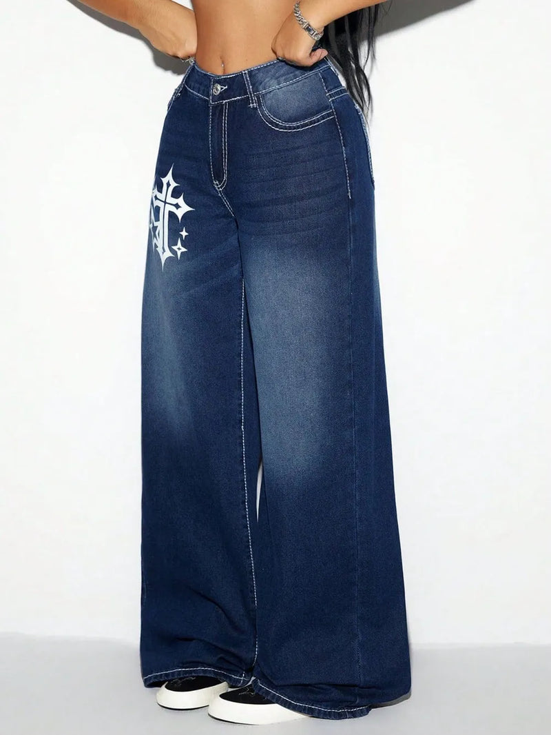 Jeans wide leg de cruces
