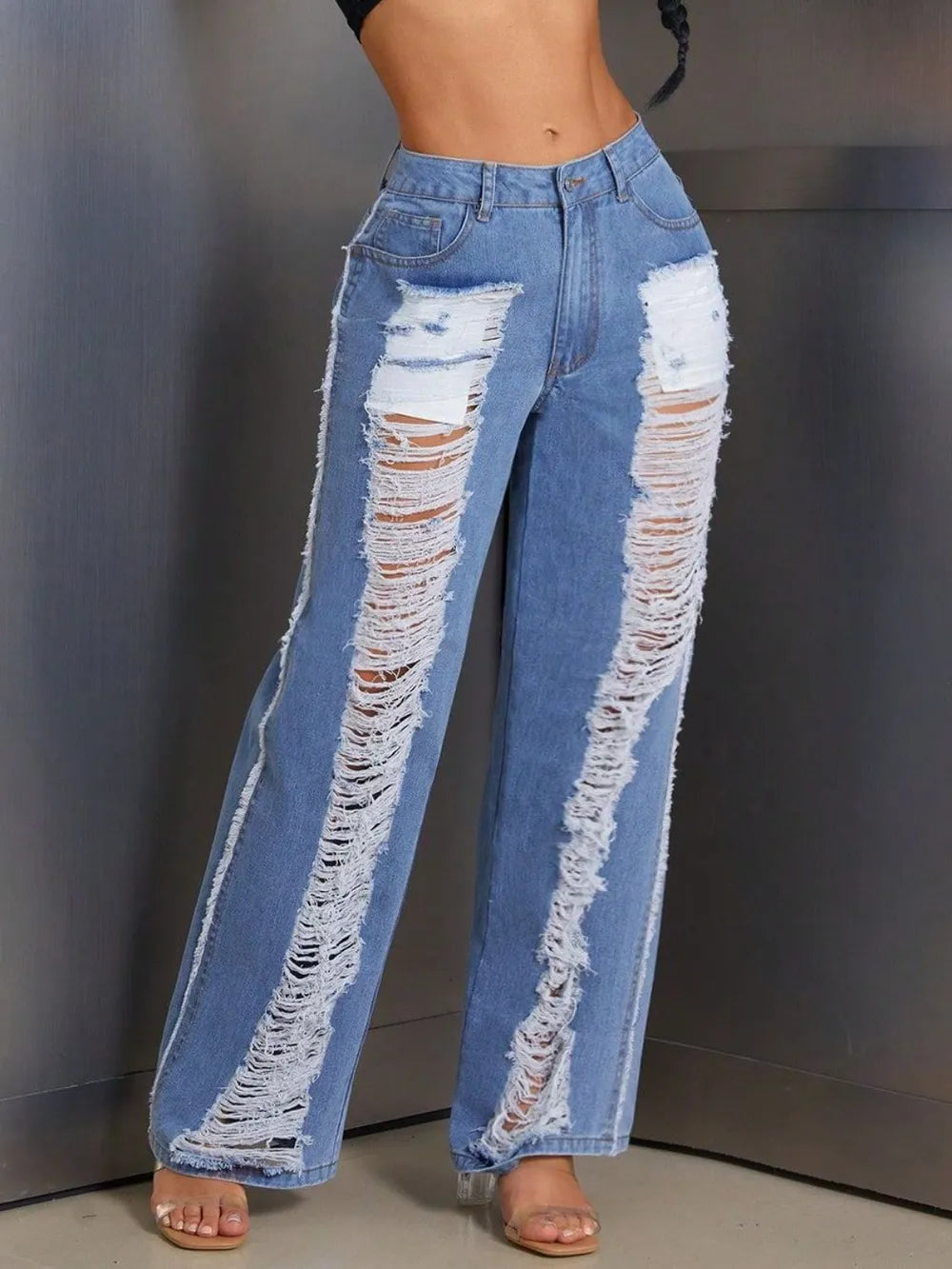 Jeans baggy wide leg distressed