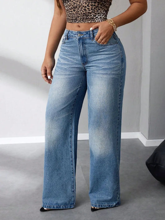 Jeans wide leg básicos de mezclilla