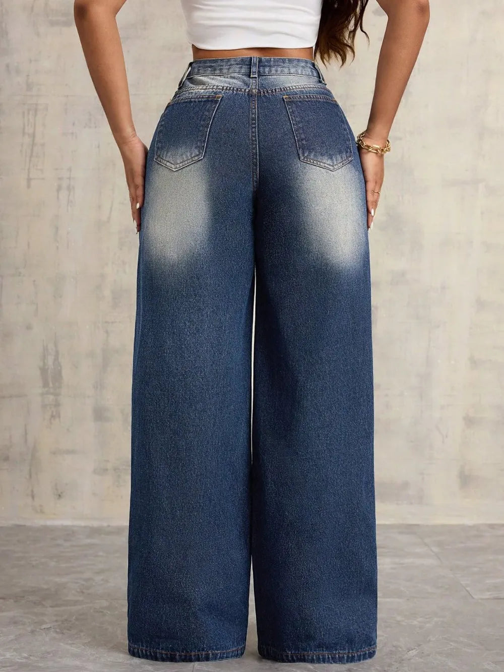 Jeans wide leg bordado floral