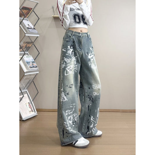 Jeans baggy unisex doodle splatter graffiti