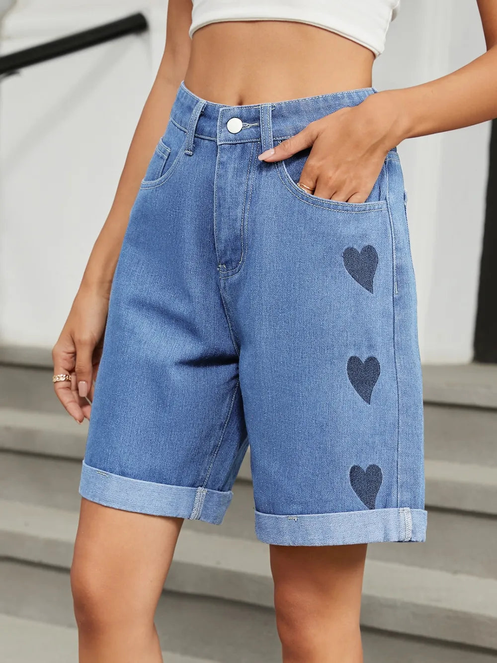 Shorts denim corazones rebeldes