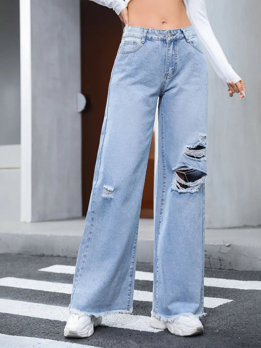 Jeans wide leg rotos