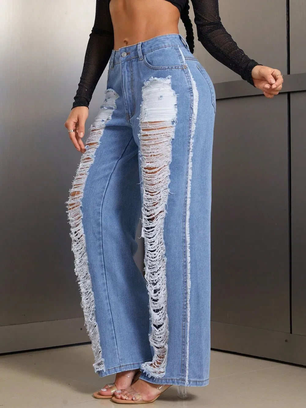 Jeans baggy wide leg distressed