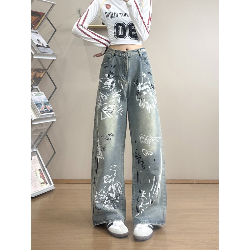 Jeans baggy unisex doodle splatter graffiti
