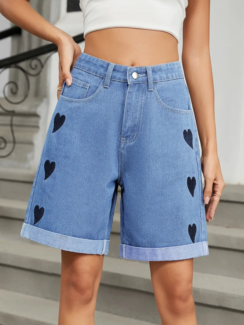 Shorts denim corazones rebeldes