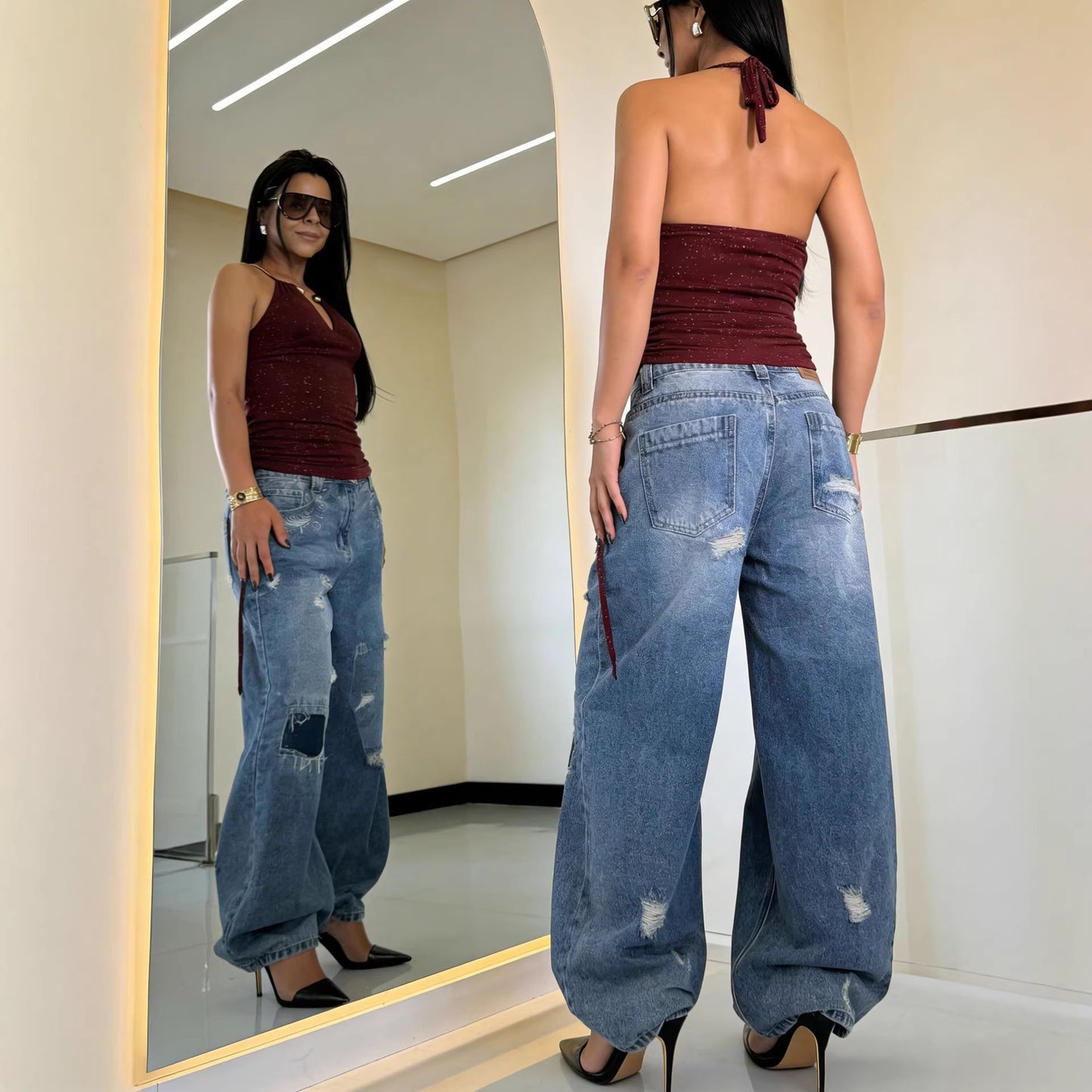 Jeans baggy efecto desgastados