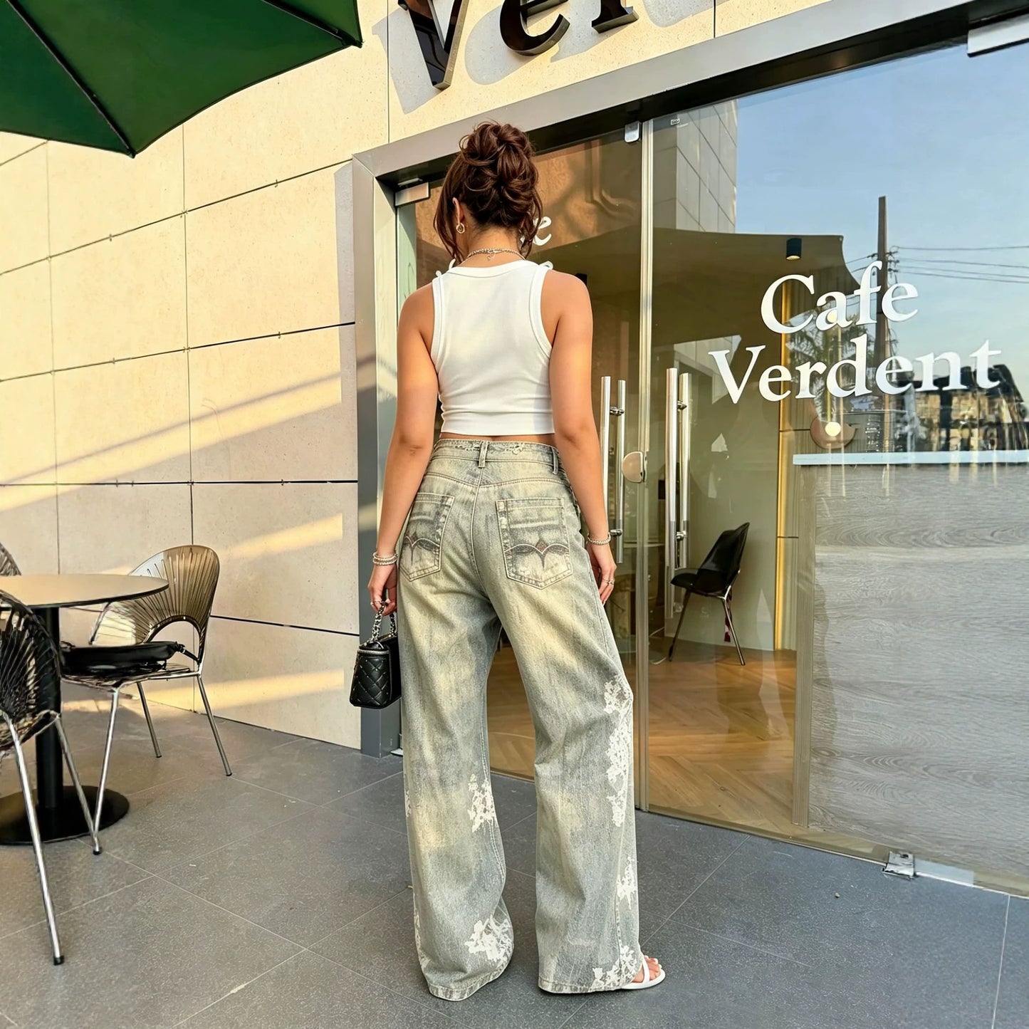 Jeans straight print 3D efecto ripped