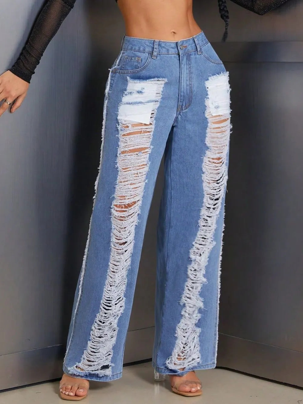 Jeans baggy wide leg distressed