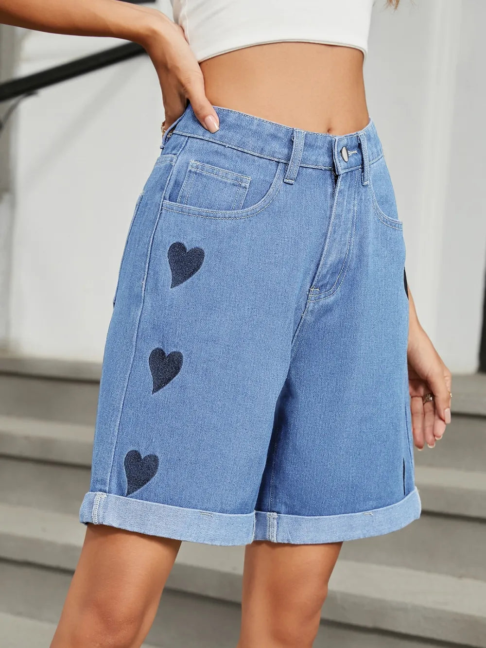 Shorts denim corazones rebeldes