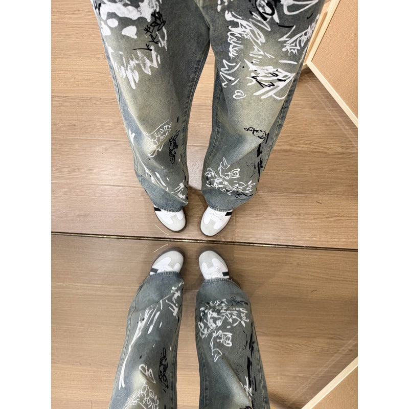 Jeans baggy unisex doodle splatter graffiti