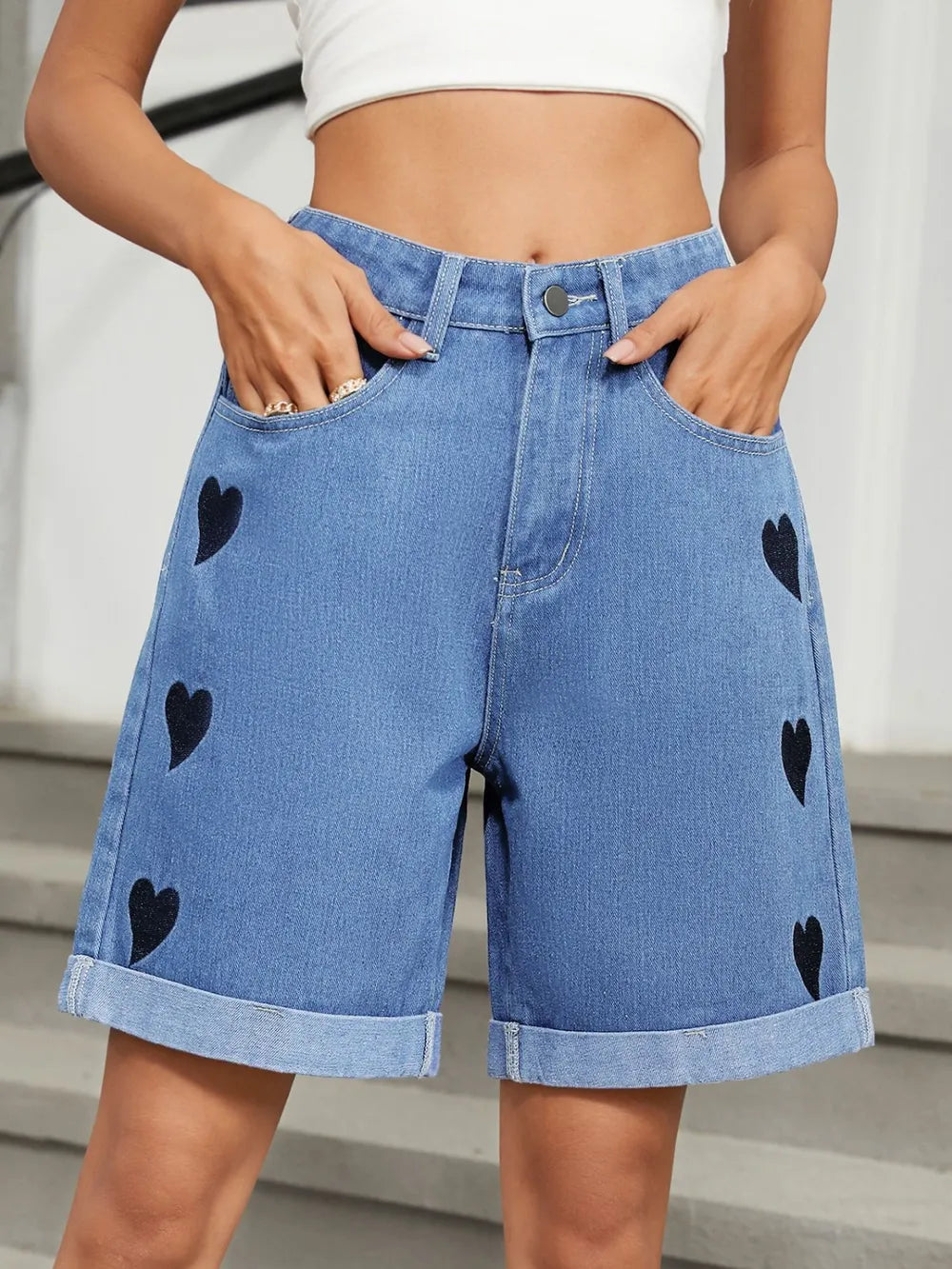 Shorts denim corazones rebeldes