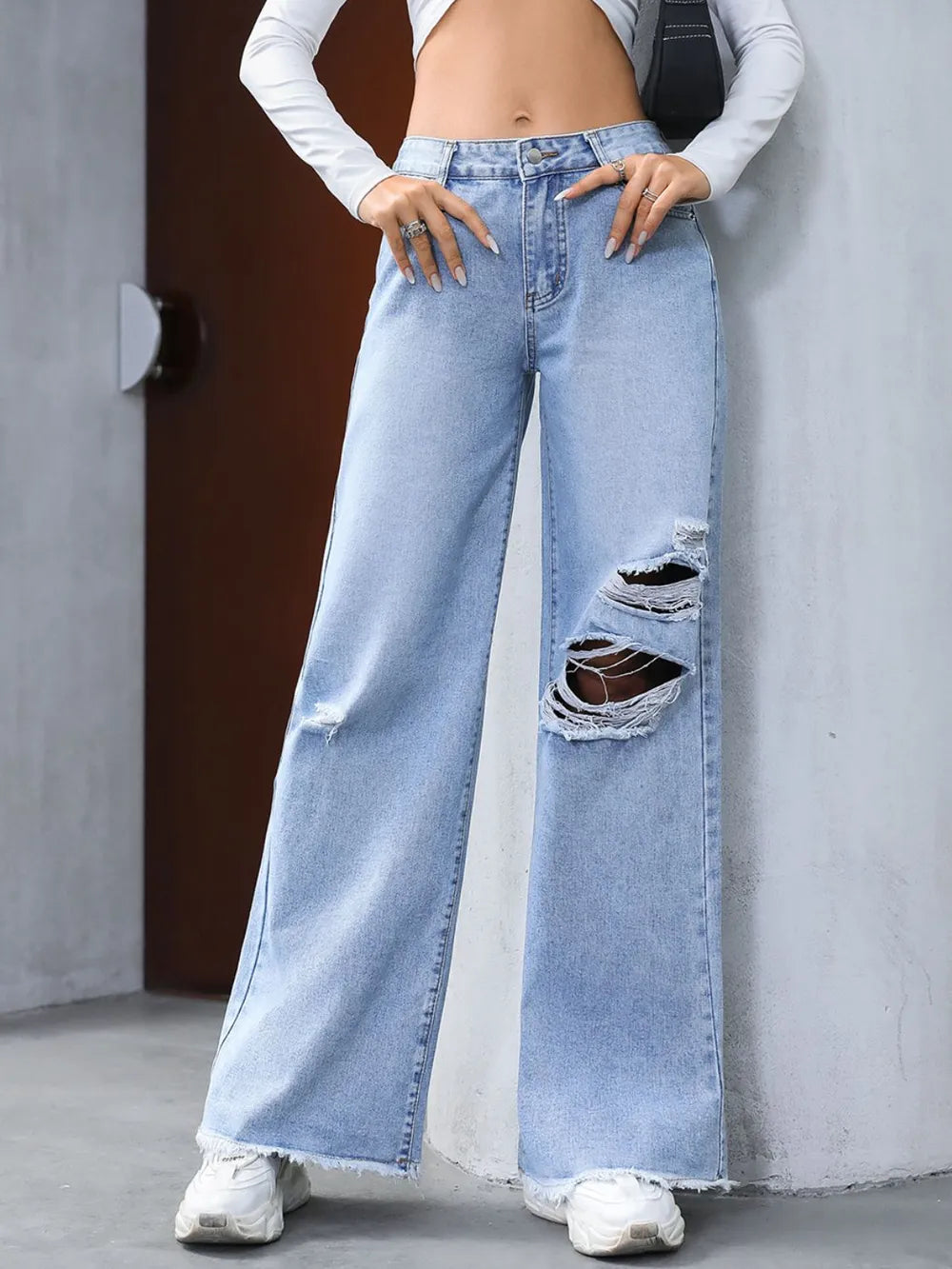 Jeans wide leg rotos