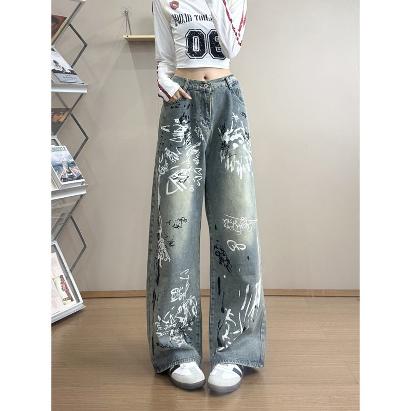 Jeans baggy unisex doodle splatter graffiti