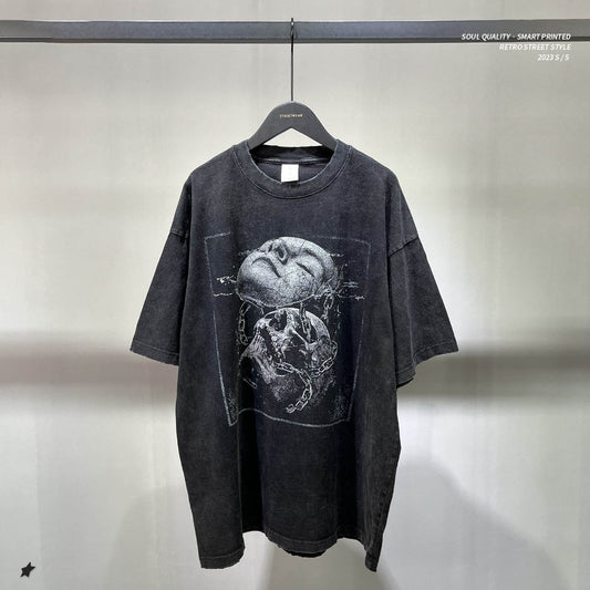 Camiseta lavado vintage con gráfico Skull