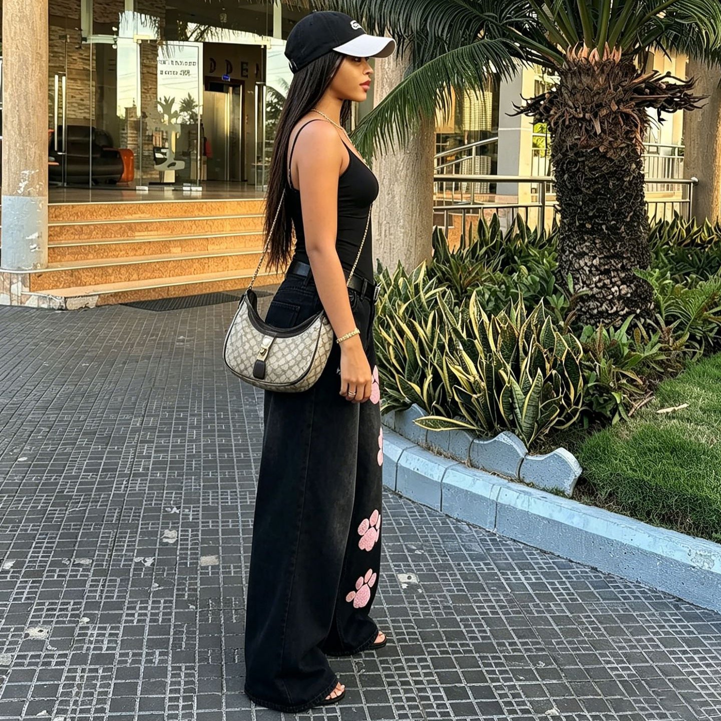Jeans con bordado de huellas de perrito