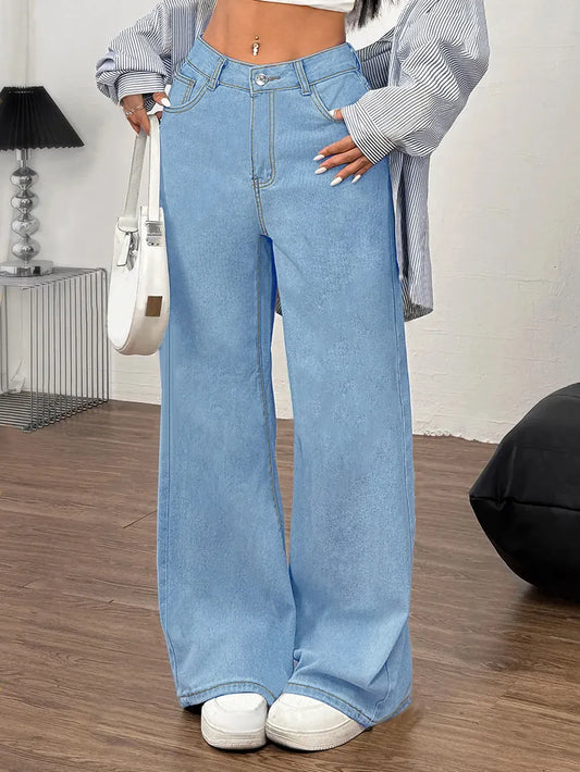 Jeans wide leg con lazos traseros