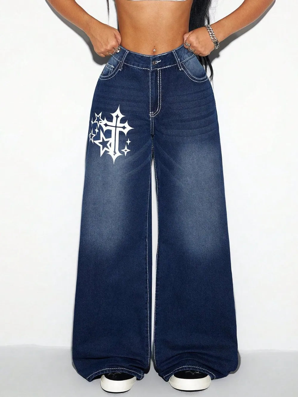 Jeans wide leg de cruces