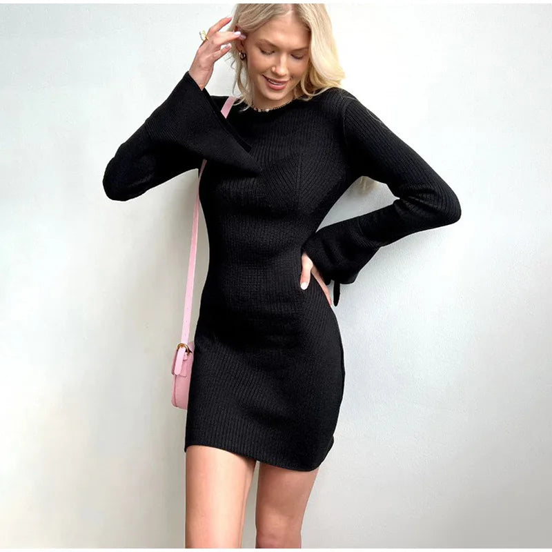 Vestido Mini Knit Manga Campana