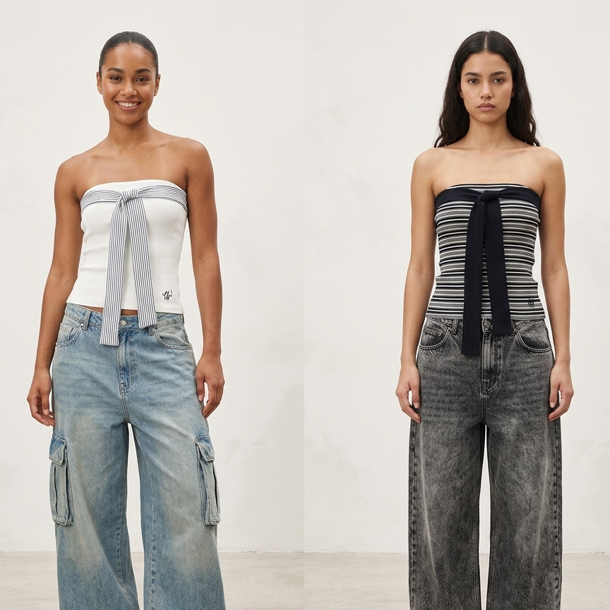 Top strapless de punto con lazo cruzado