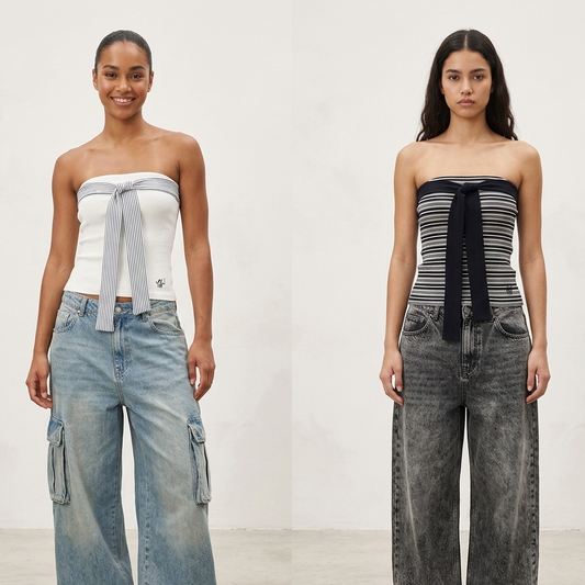 Top strapless de punto con lazo cruzado